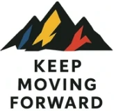 Colorful mountain design with slogan