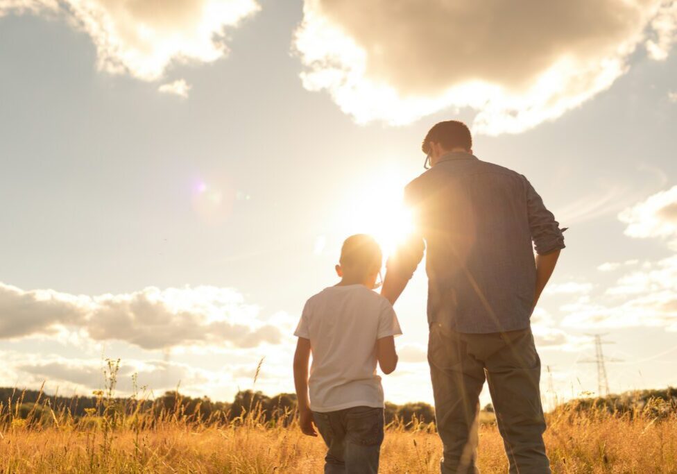 Family bonding in golden evening light