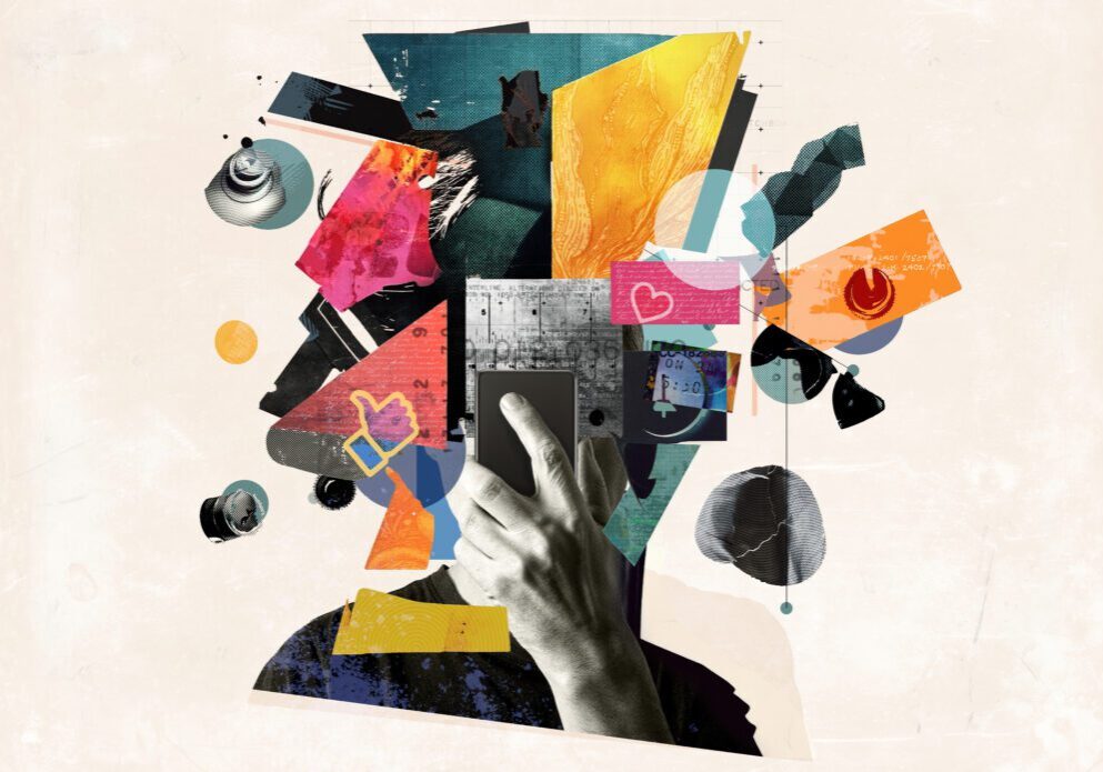 Surreal portrait featuring vibrant abstract elements