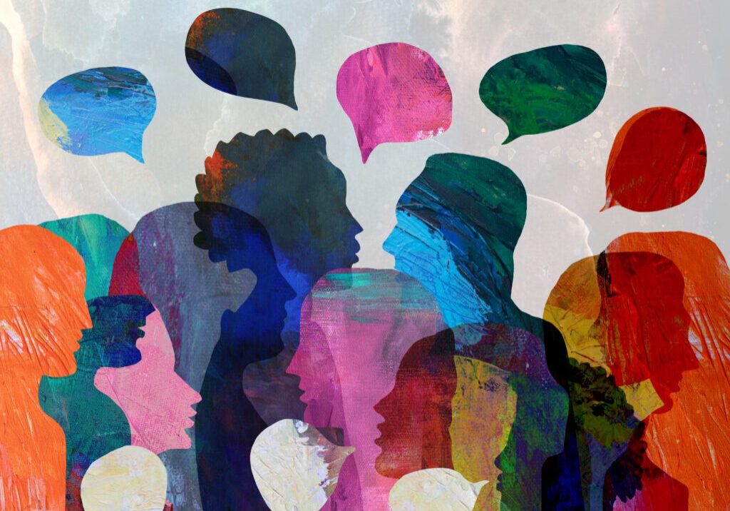 Multicolored profiles in conversation